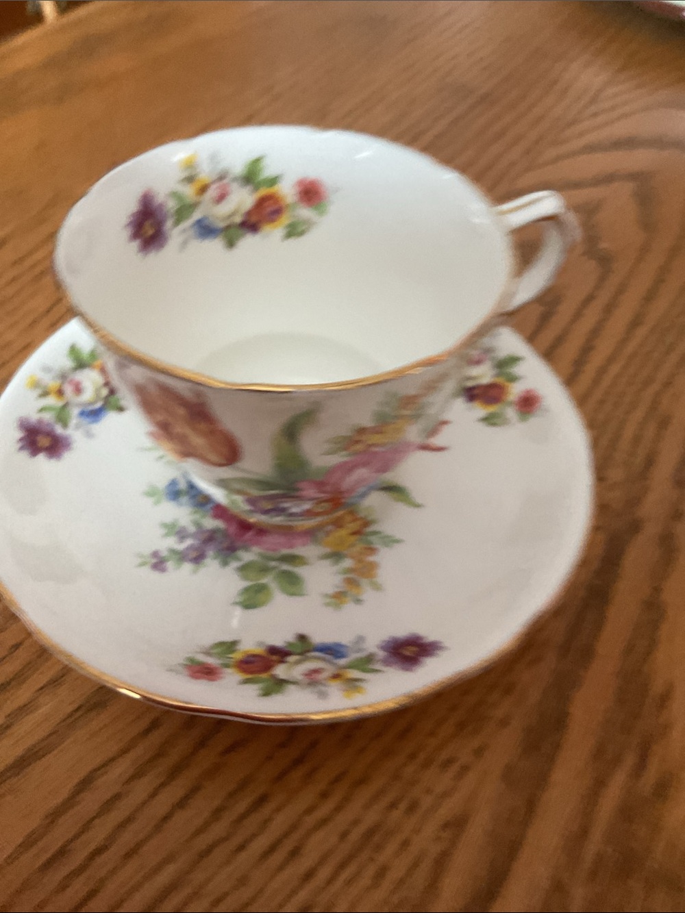 Royal Stafford bone chinaTeacup and Saucer with Pink Rose Accents